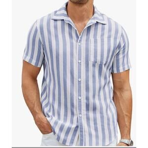 Men's Casual Button Down Shirt Short Sleeve Linen SIZE MEDIUM